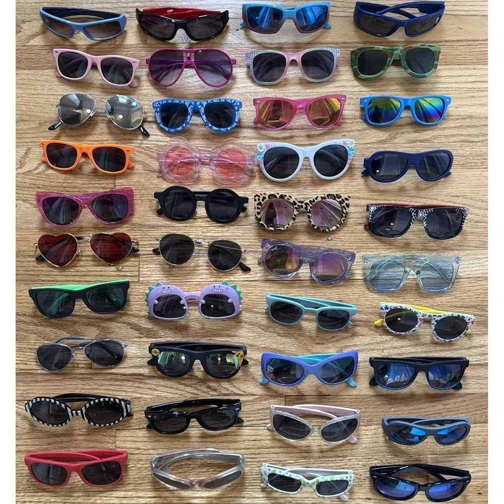Lot Of 40 Mixed KIDS Sunglasses MultiColor & Styles: Wayfarer-Wrap-Round-Square
